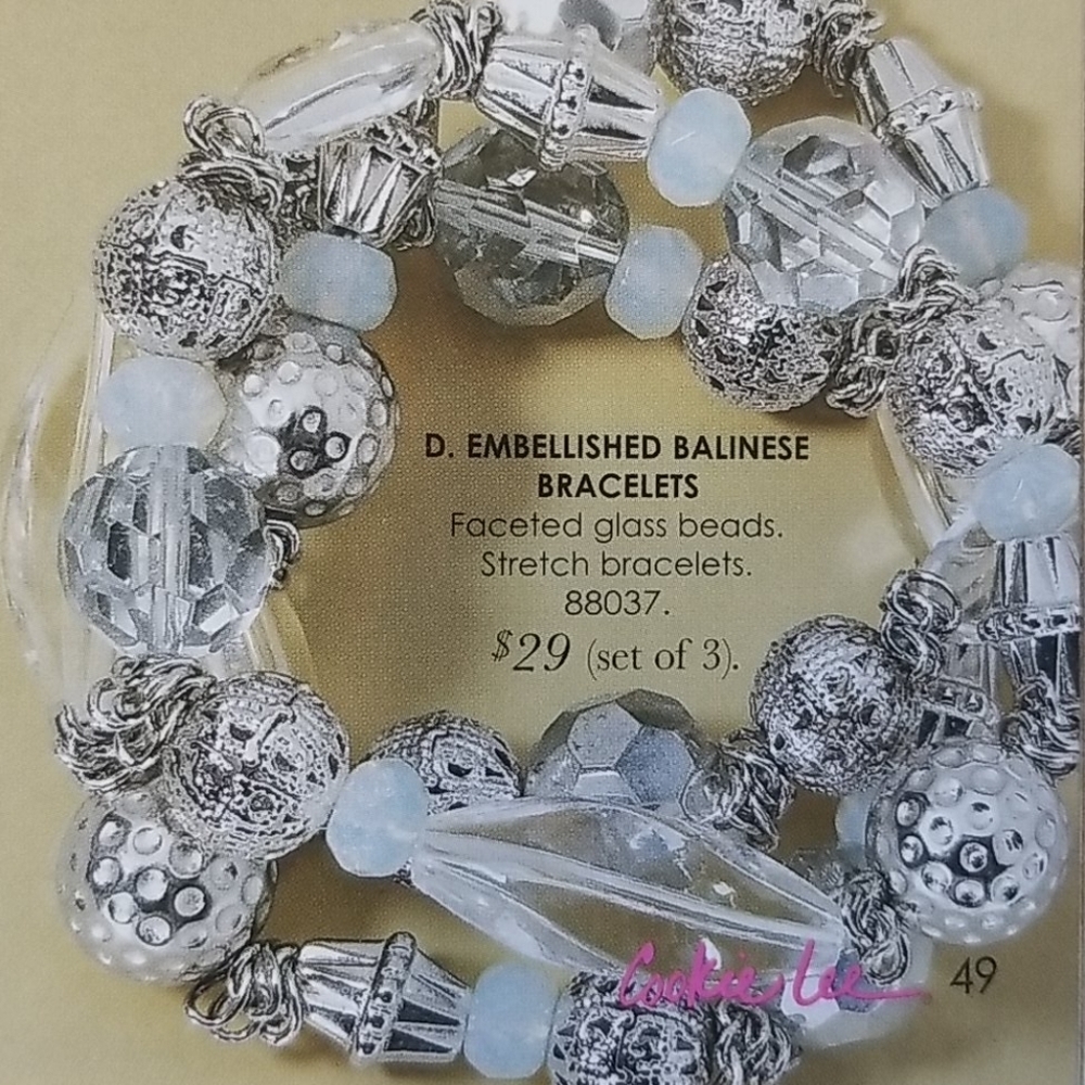 Cookie Lee faceted glass bead silver necklace and 3 bracelet set NWT - Picture 5 of 8